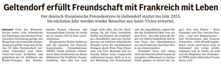 Zeitungsartikel LT vom 25.02.2023 - Geltendorf erfüllt Freundschaft mit Frankreich mit Lebben